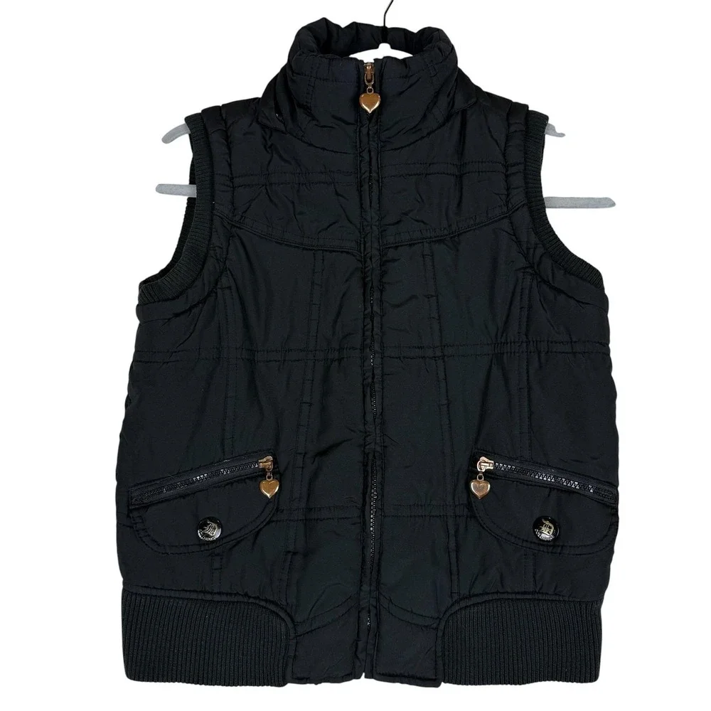 Dollhouse Vest Girls 14 Black Quilted Puffer Zip Heart Pockets Fall Winter